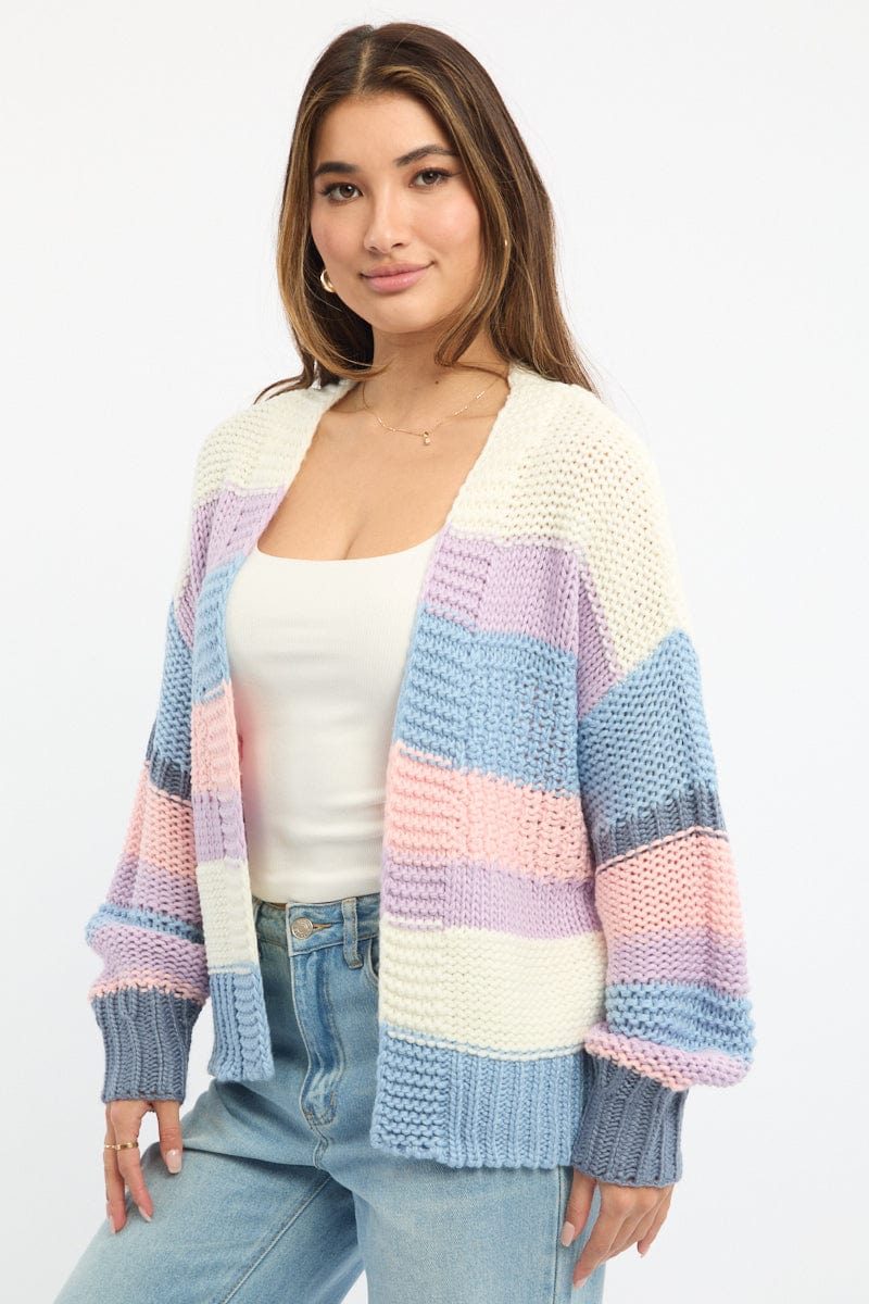 Multi Stripe Oversized Knit Cardigan Long Sleeve - Image 3