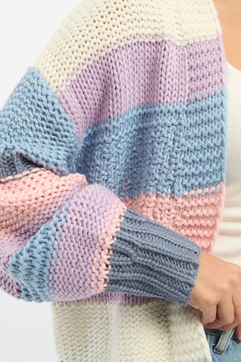 Multi Stripe Oversized Knit Cardigan Long Sleeve - Image 5