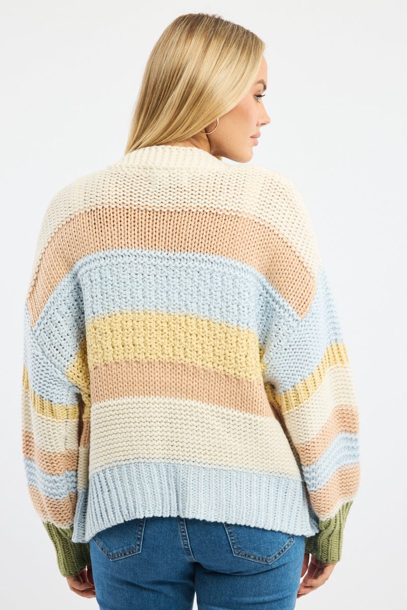 Multi Stripe Oversized Knit Cardigan Long Sleeve - Image 4