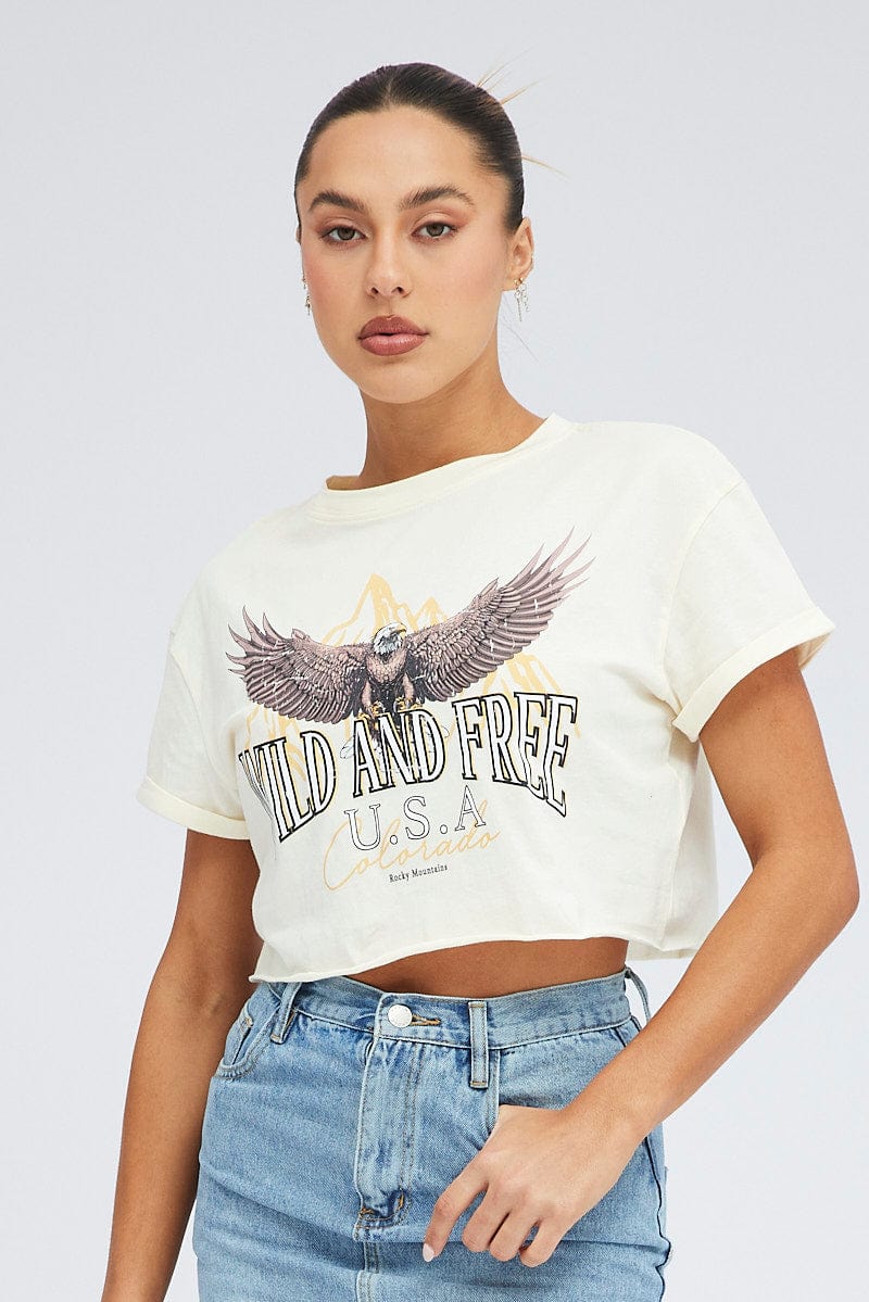 Nude Graphic Eagle Mountains Crop Oversized Tee T-shirt - Image 3