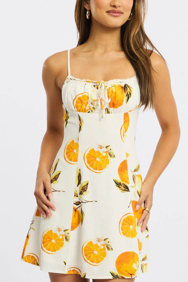 Orange Abstract Mini Dress Strappy - Image 5