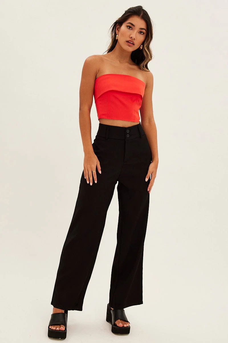 Orange Bandeau Top Sleeveless Strapless Crop - Image 2