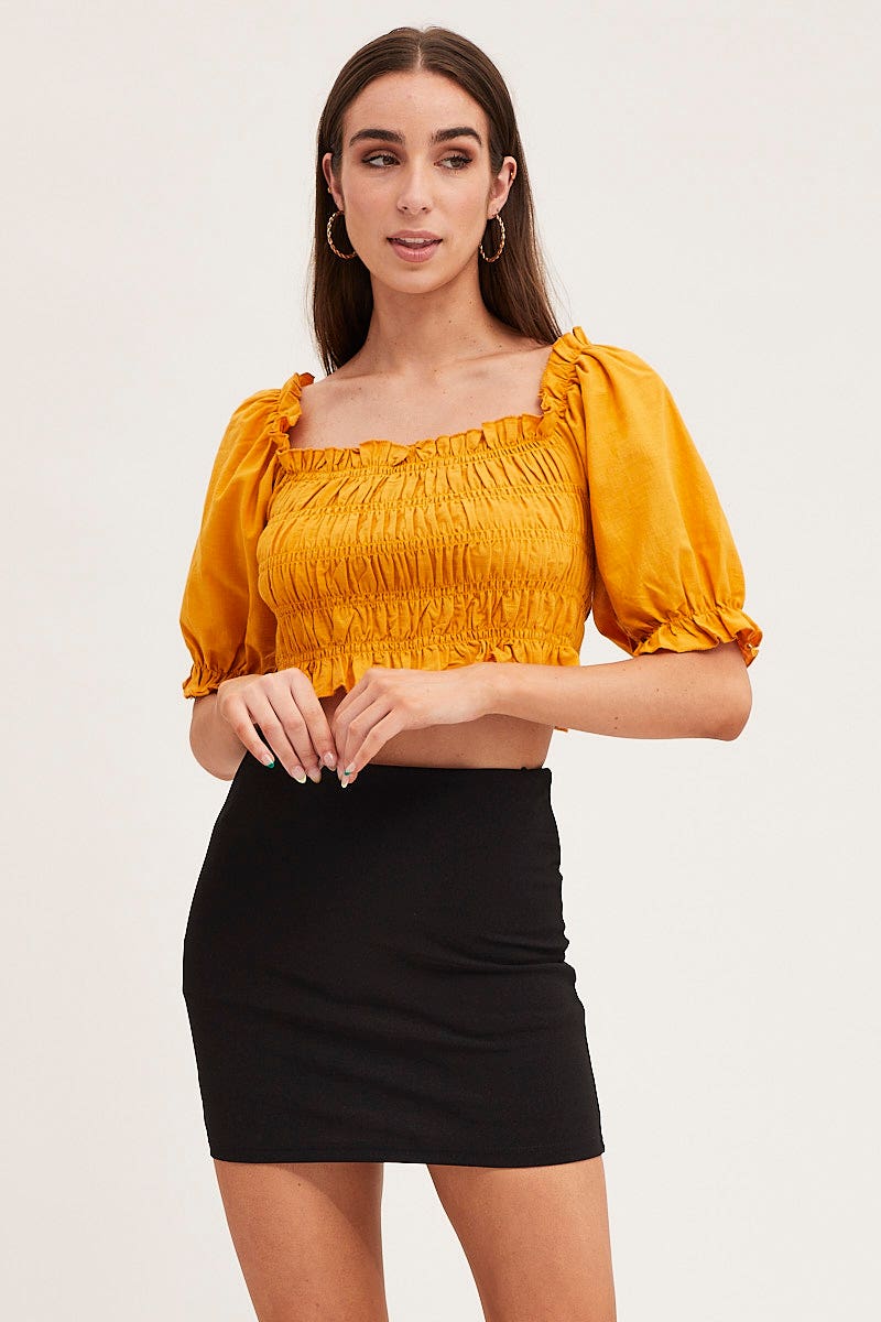 Orange Crop Top Short Sleeve Shirred - Image 3