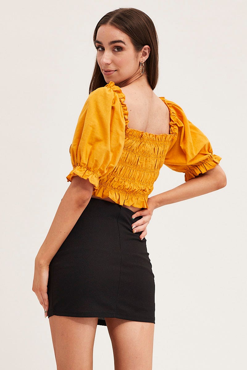 Orange Crop Top Short Sleeve Shirred - Image 4