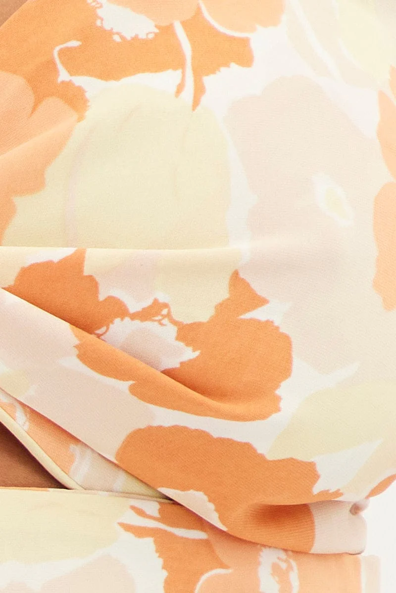 Orange Floral Twist Crop Top Bandeau Floral Print - Image 6