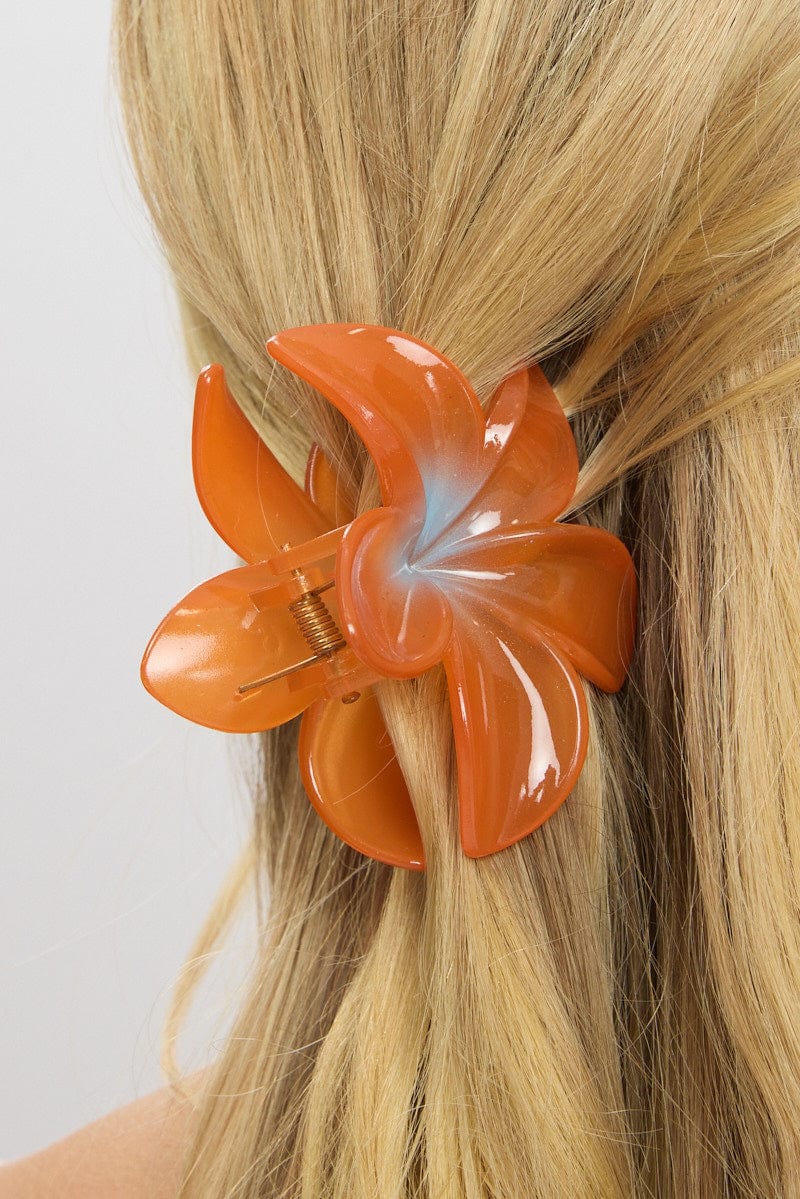 Orange Hibiscus Flower Claw Clip - Image 2