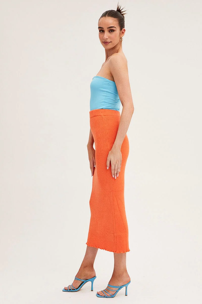 Orange Maxi Skirt Knit High Waist - Image 4