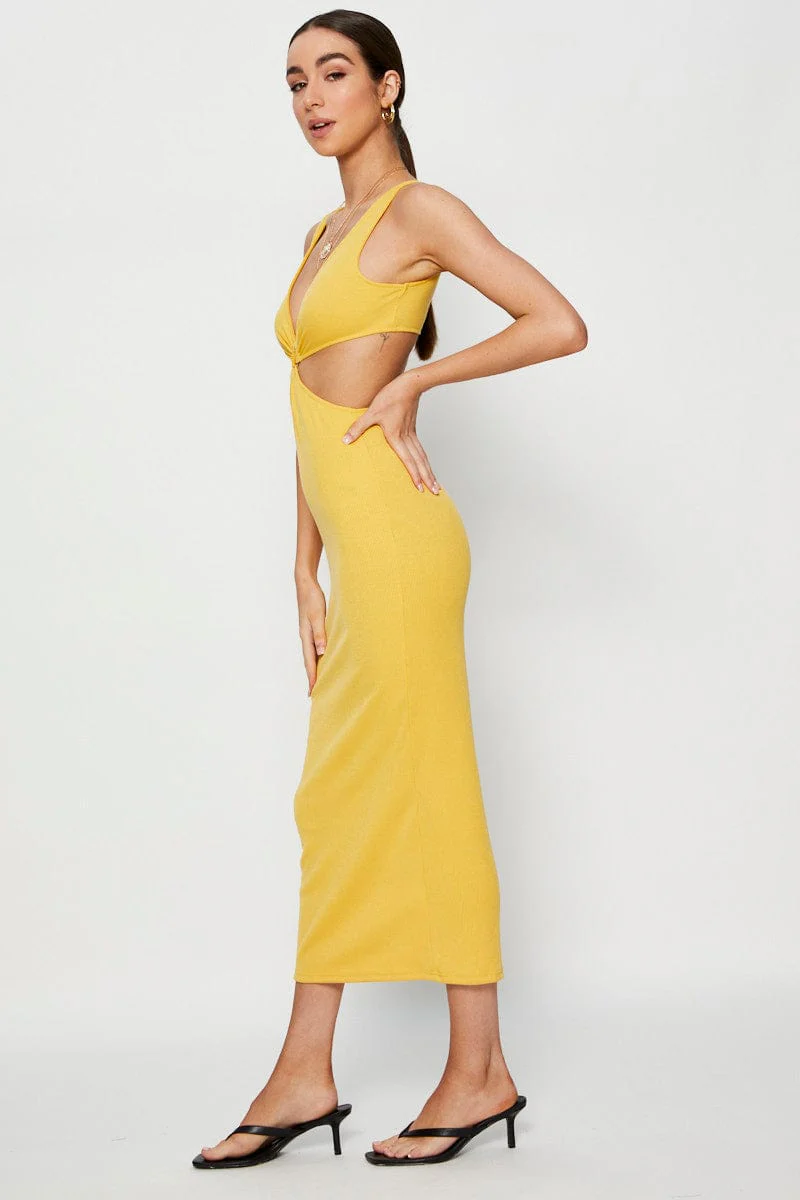 Orange Midi Dress Ribbed Cut Out - Image 4