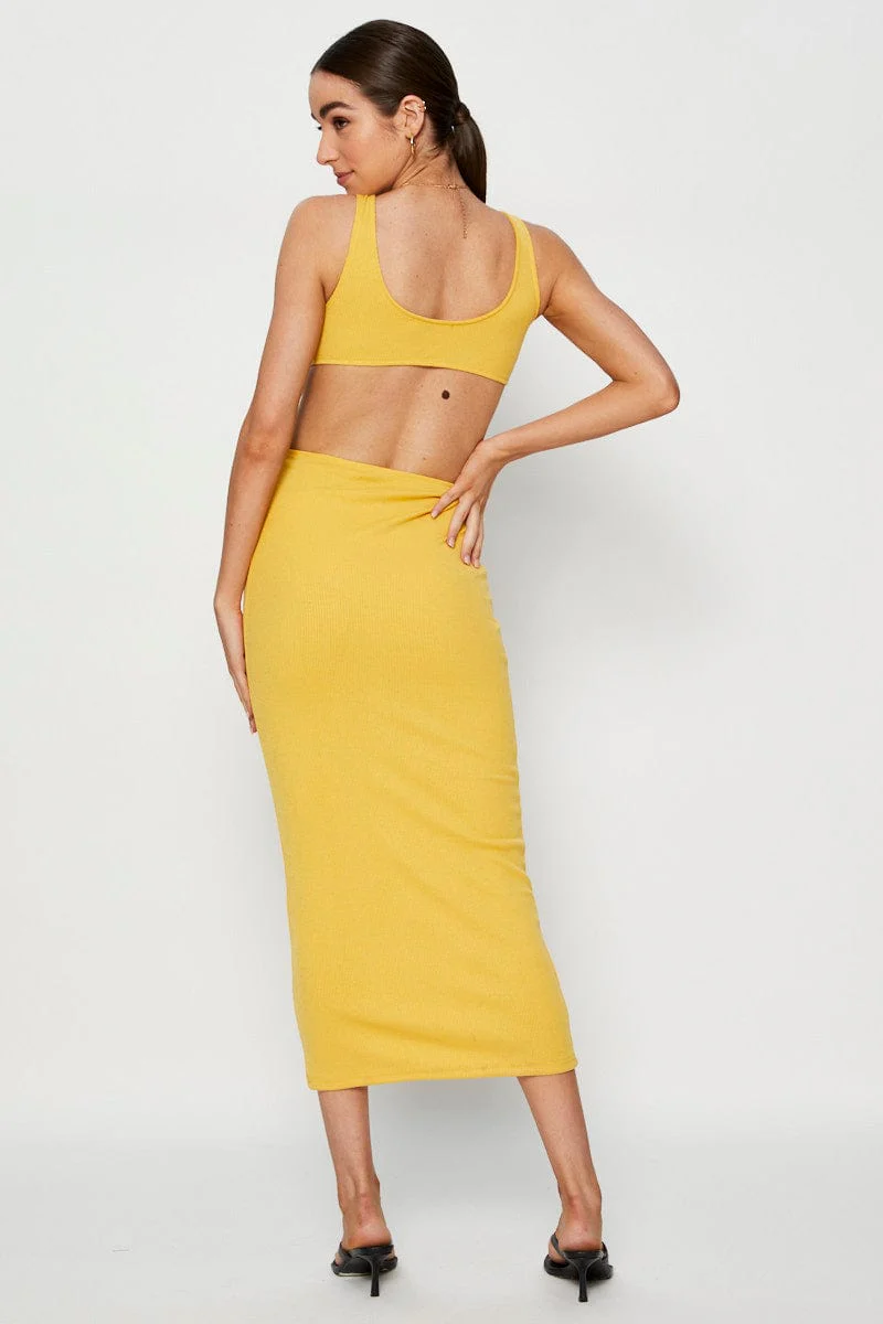 Orange Midi Dress Ribbed Cut Out - Image 5