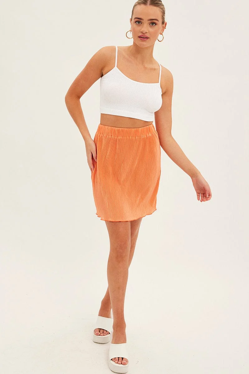 Orange Plisse Mini Skirt - Image 3