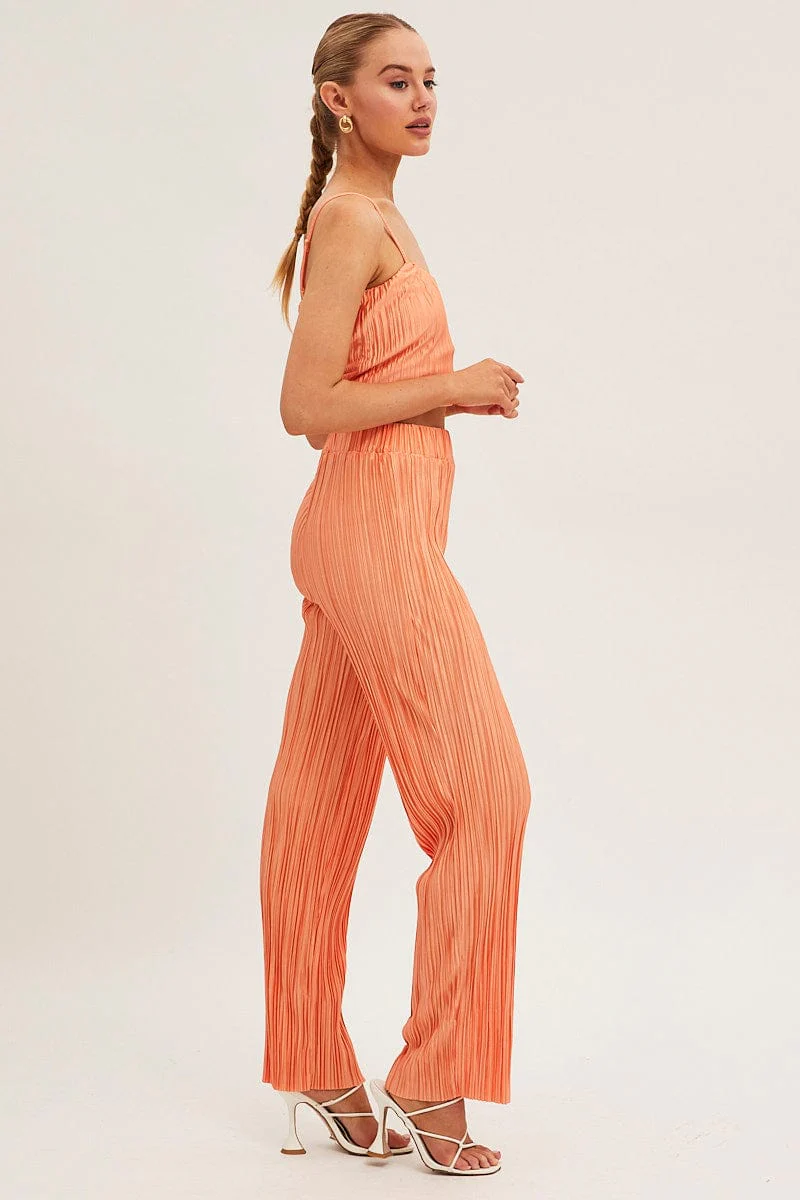 Orange Plisse Pants Wide Leg - Image 4