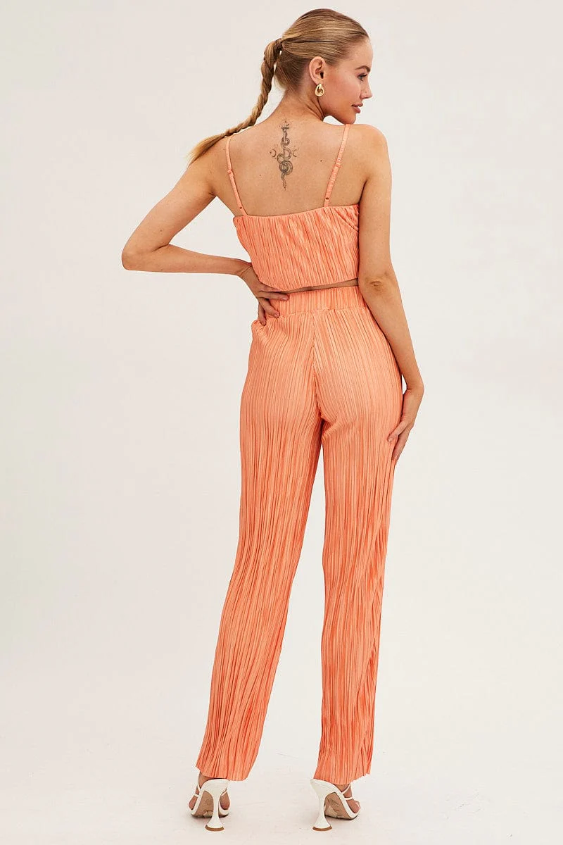 Orange Plisse Pants Wide Leg - Image 5