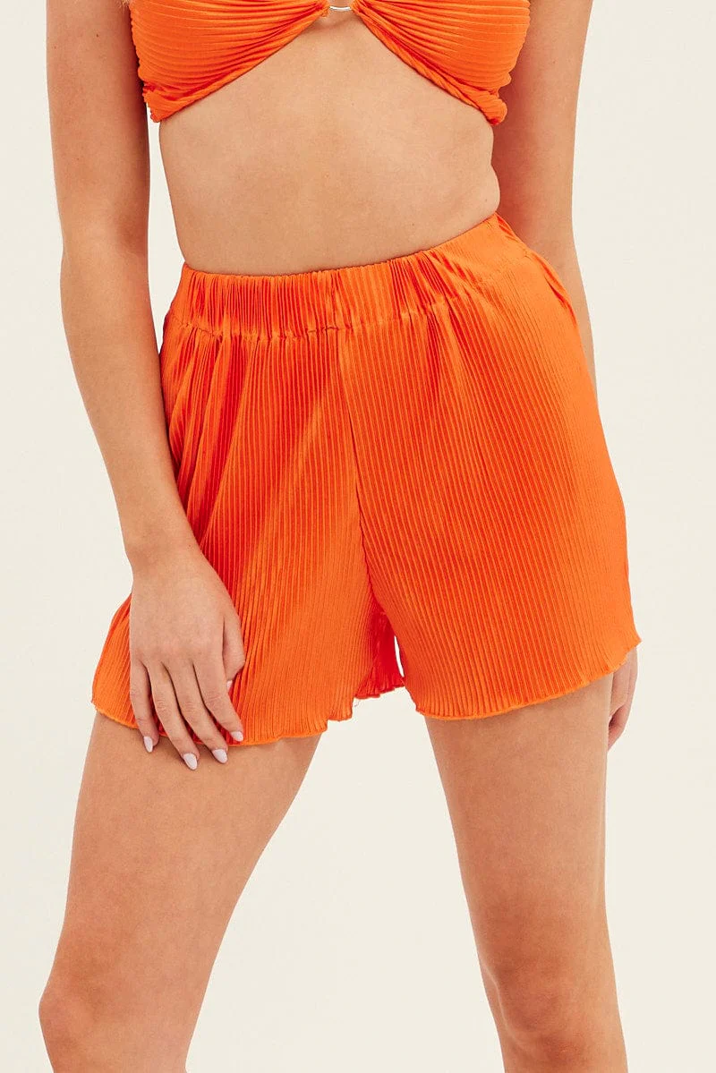 Orange Plisse Shorts High Waisted - Image 2