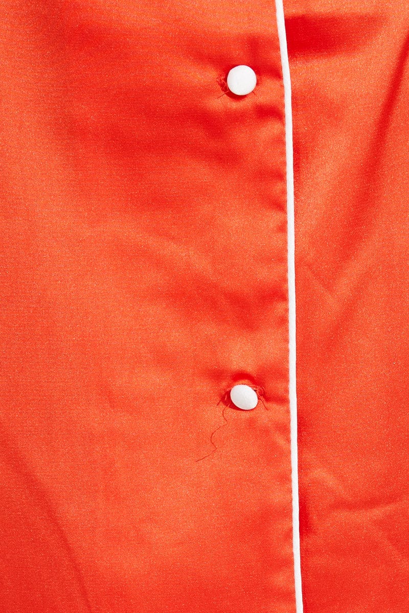 Orange Satin Pj Contrast Piping Button Through Pyjama Set - Image 6