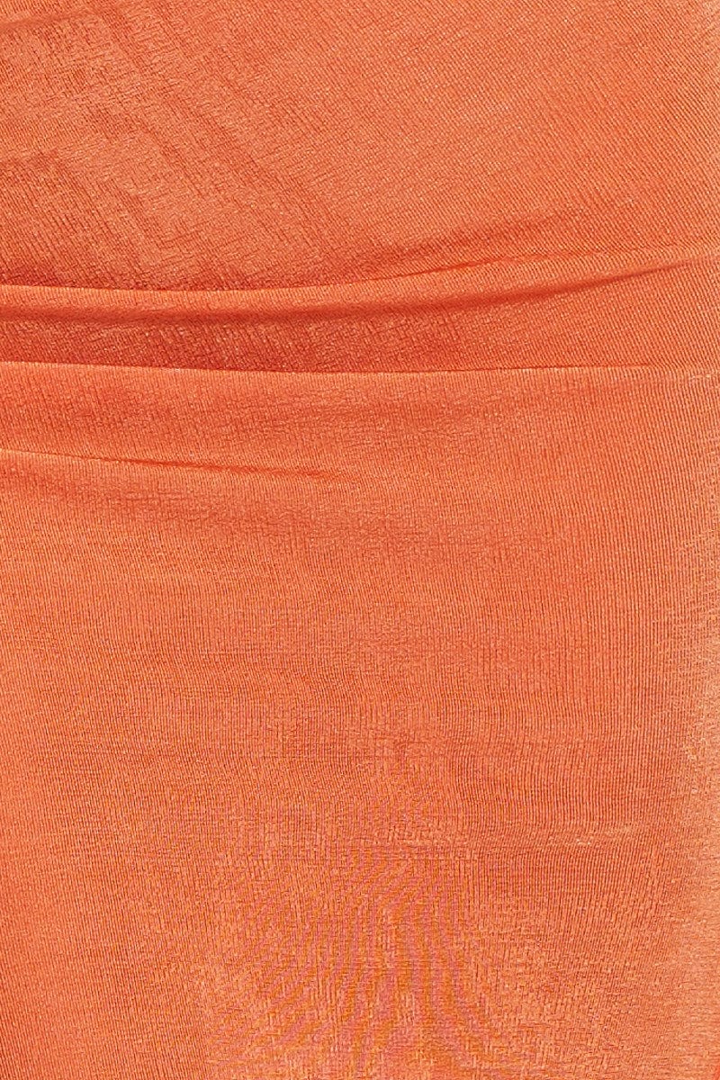 Orange Slinky Jersey Front Slit Pencil Midi Skirt - Image 6