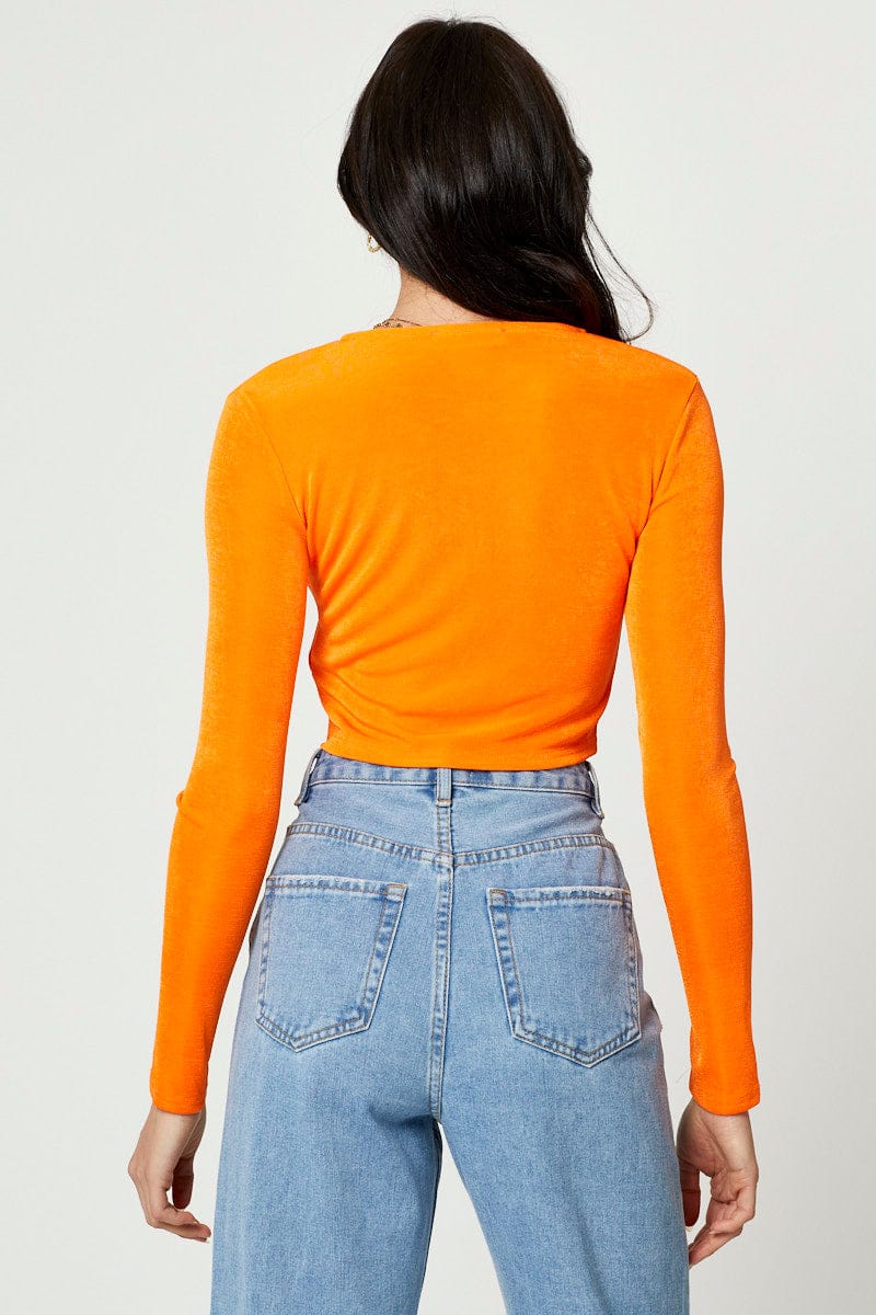 Orange Slinky Jersey Long Sleeve Top - Image 4