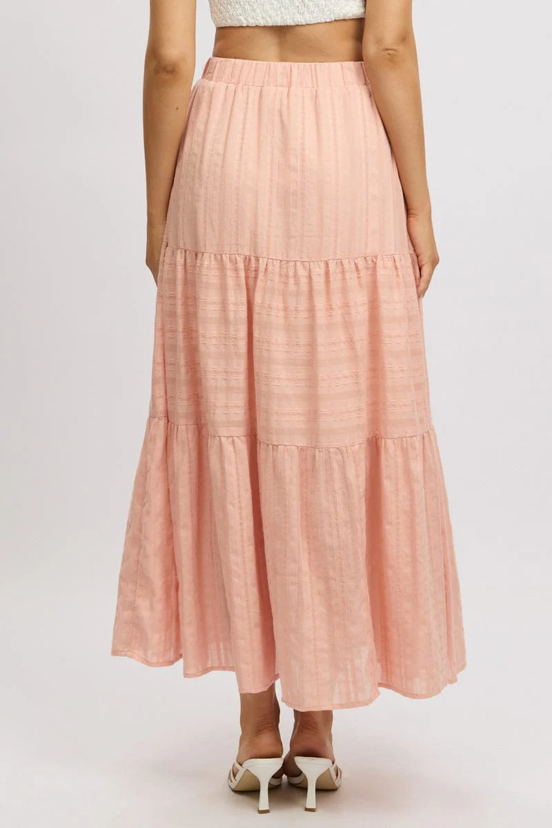 Orange Tiered Maxi Skirt High Rise Elastic Waist Lined - Image 5
