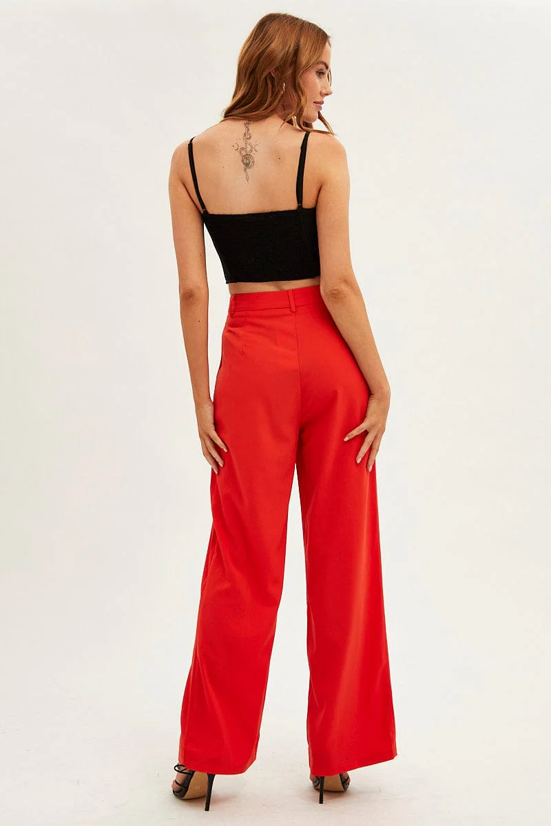 Orange Wide Leg Pants High Rise - Image 5