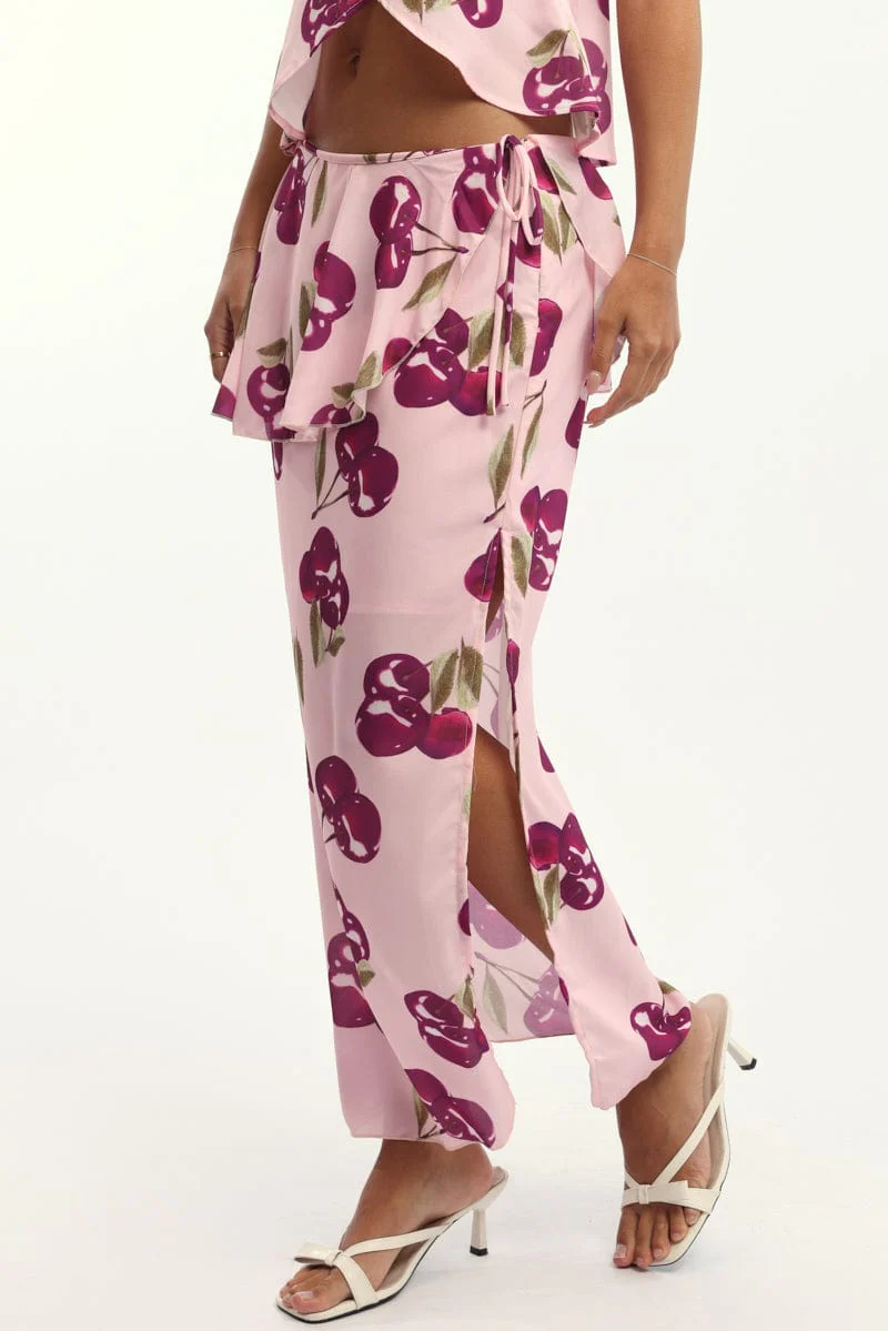 Pink Abstract Chiffon Maxi Skirt Lined - Image 3