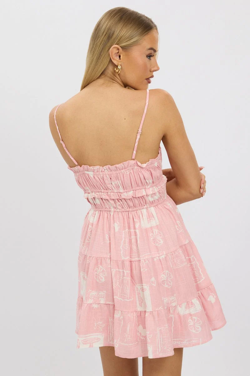 Pink Abstract Fit And Flare Dress Mini - Image 5