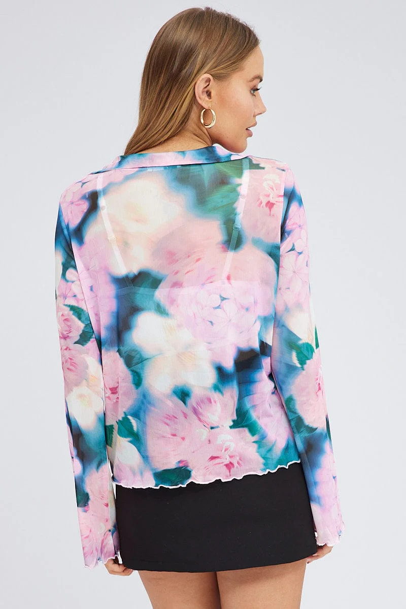 Pink Abstract Mesh Cardigan Long Sleeve - Image 5