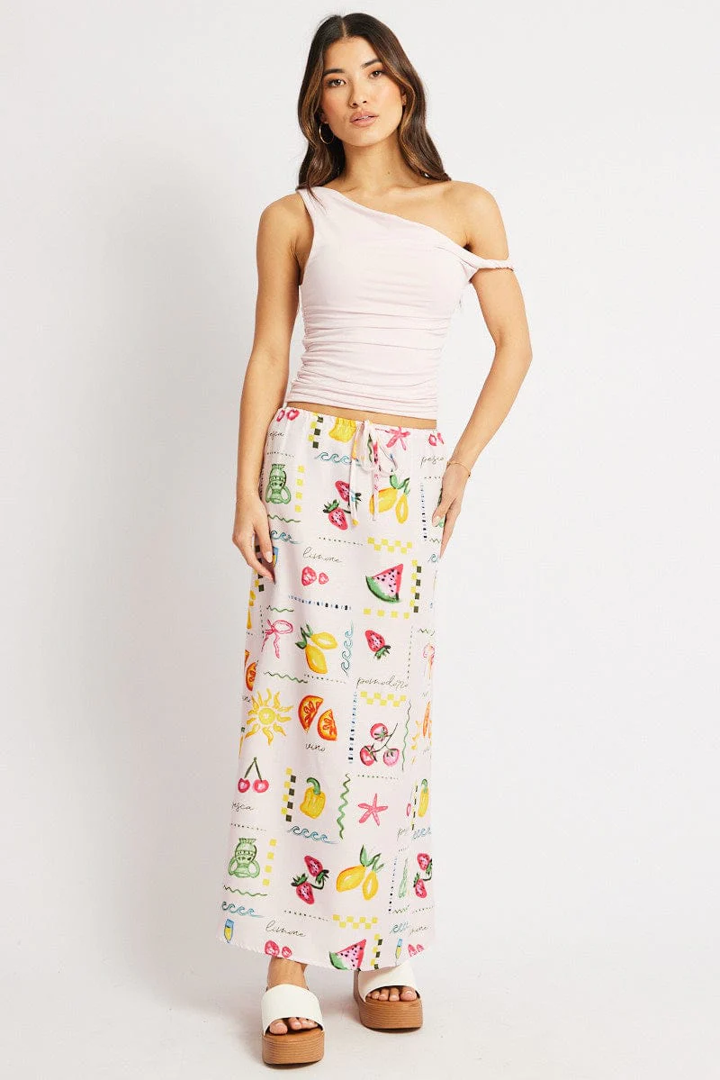 Pink Abstract Midaxi Skirt Relaxed Fit Elastic Waist - Image 2