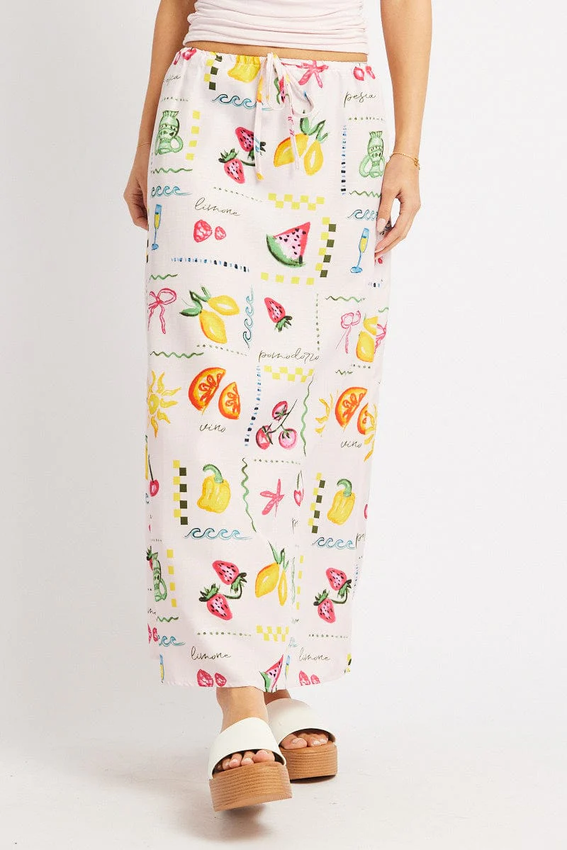 Pink Abstract Midaxi Skirt Relaxed Fit Elastic Waist - Image 3