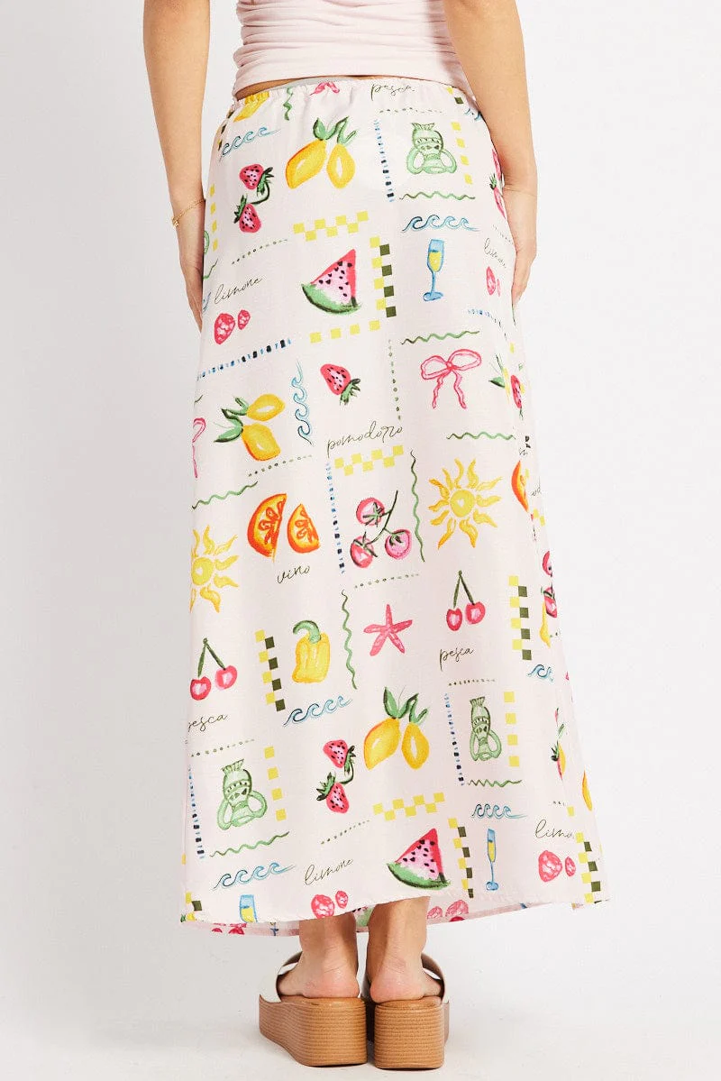 Pink Abstract Midaxi Skirt Relaxed Fit Elastic Waist - Image 5