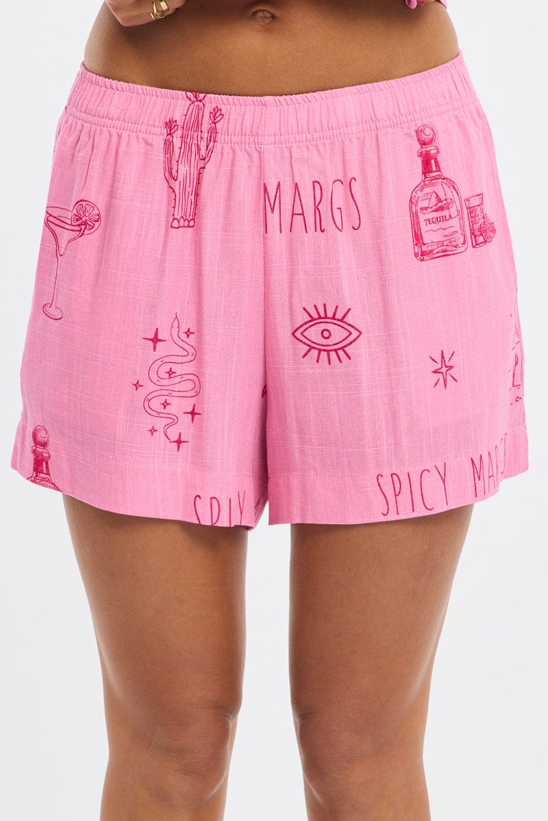 Pink Abstract Relaxed Shorts High Rise - Image 2