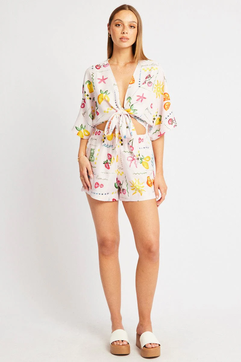 Pink Abstract Tie Up Bolero Short Sleeve - Image 2
