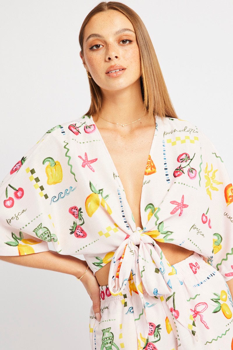 Pink Abstract Tie Up Bolero Short Sleeve - Image 3