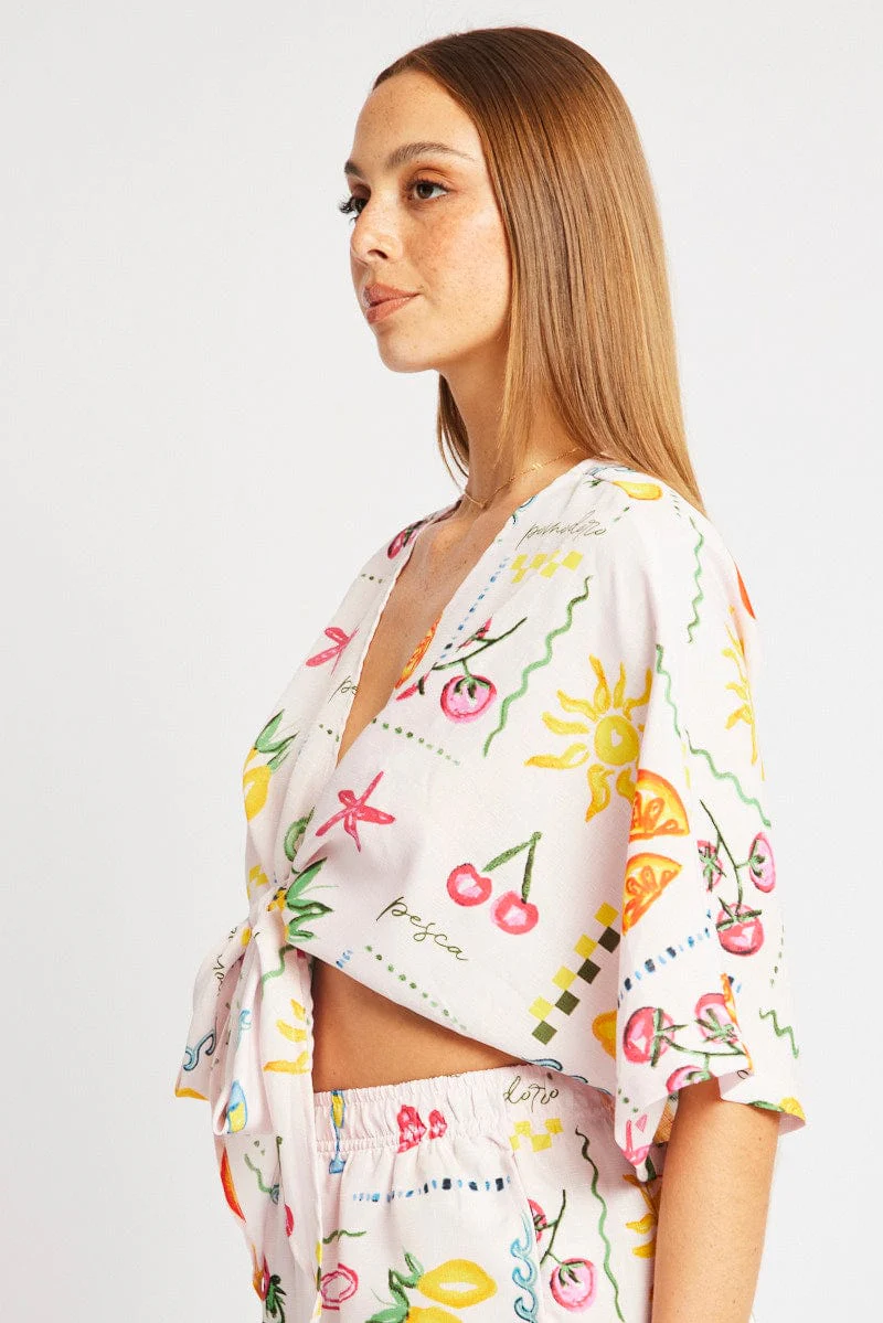 Pink Abstract Tie Up Bolero Short Sleeve - Image 4