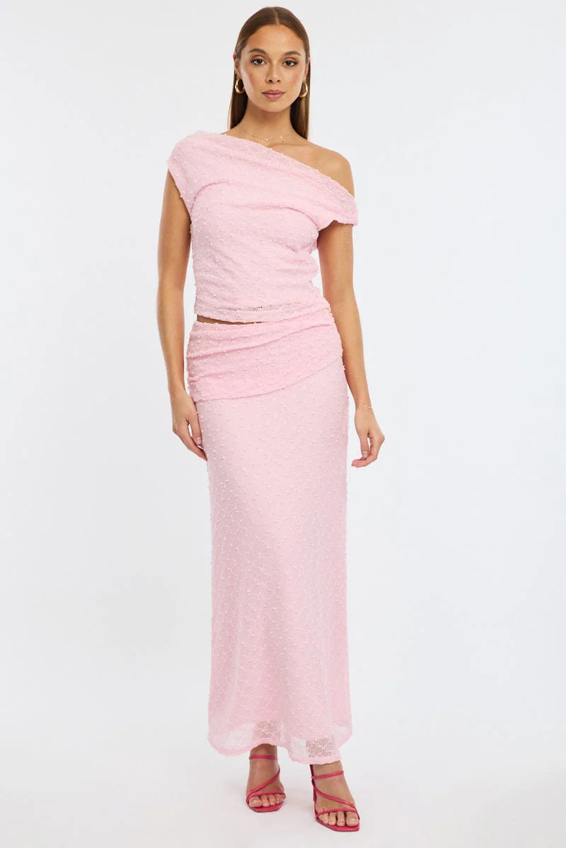 Pink Asymmetric Top Sleeveless One Shoulder Textured - Image 2