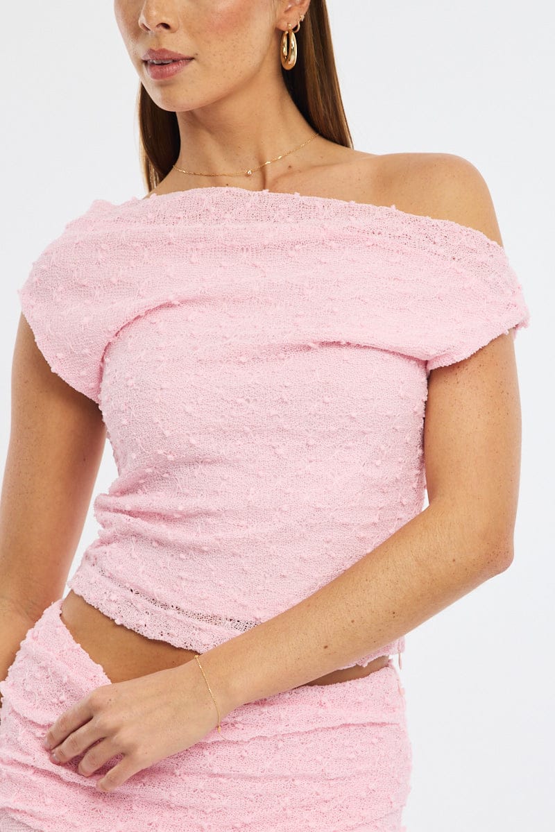 Pink Asymmetric Top Sleeveless One Shoulder Textured - Image 5