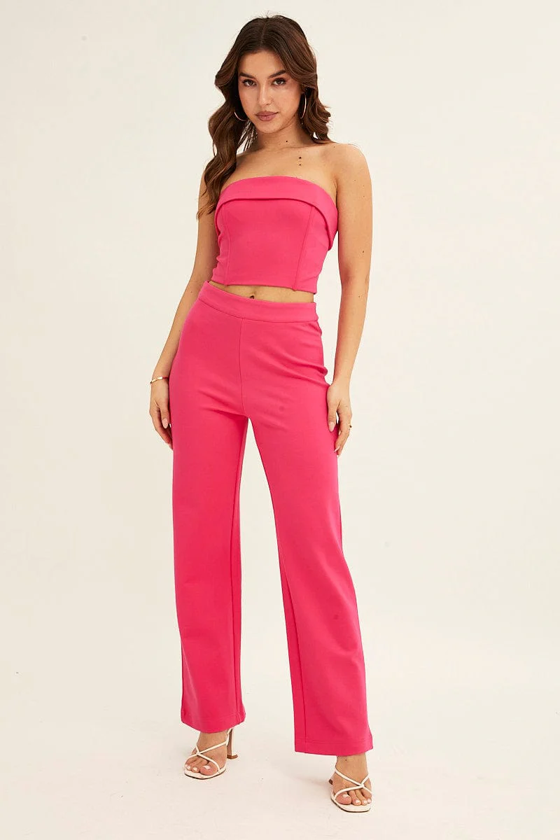 Pink Bandeau Top Crop Ponte - Image 2