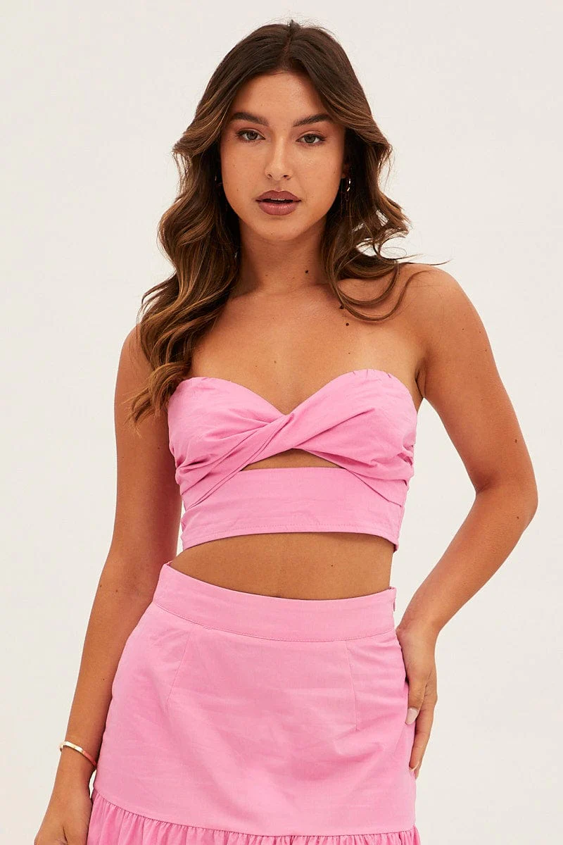 Pink Bandeau Twist Front Sleeveless Crop - Image 3