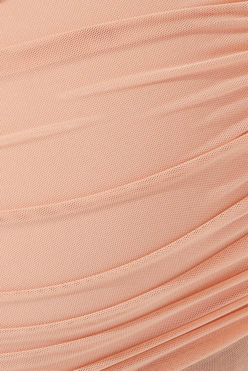 Pink Bodycon Dress Ruched Mesh - Image 6