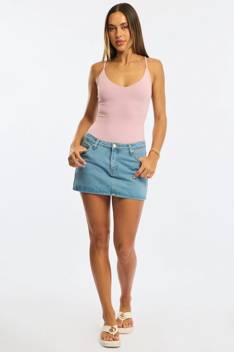 Pink Bodysuit Singlet V-neck Supersoft - Image 2
