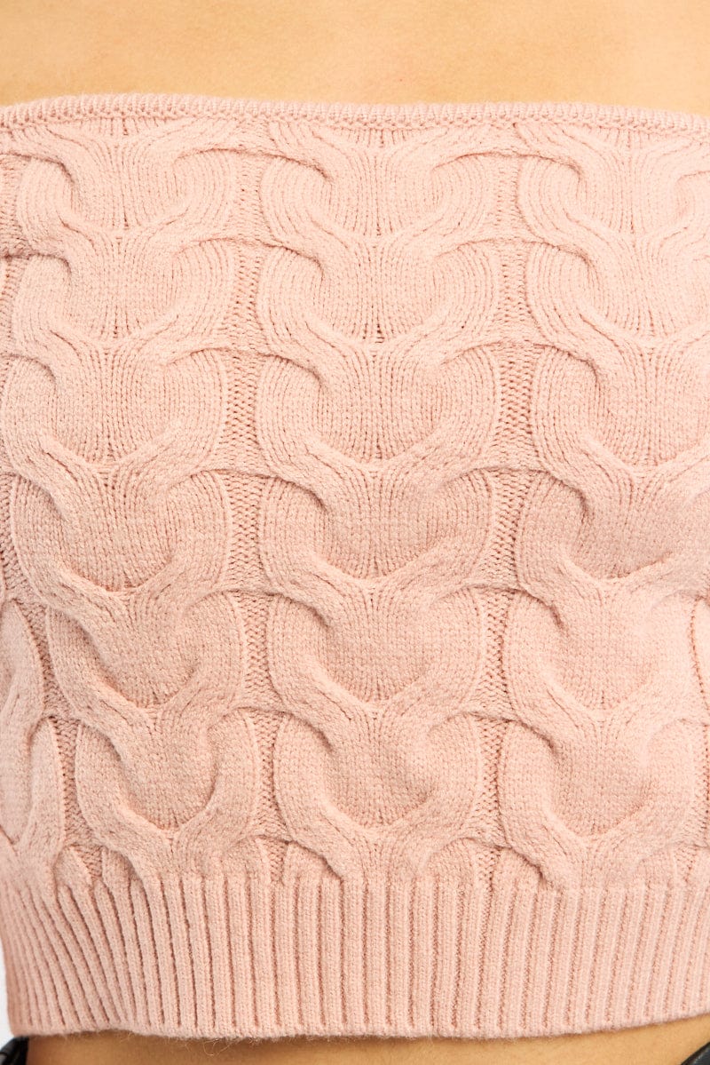 Pink Cable Knit Top Long Sleeve Off Shoulder - Image 6