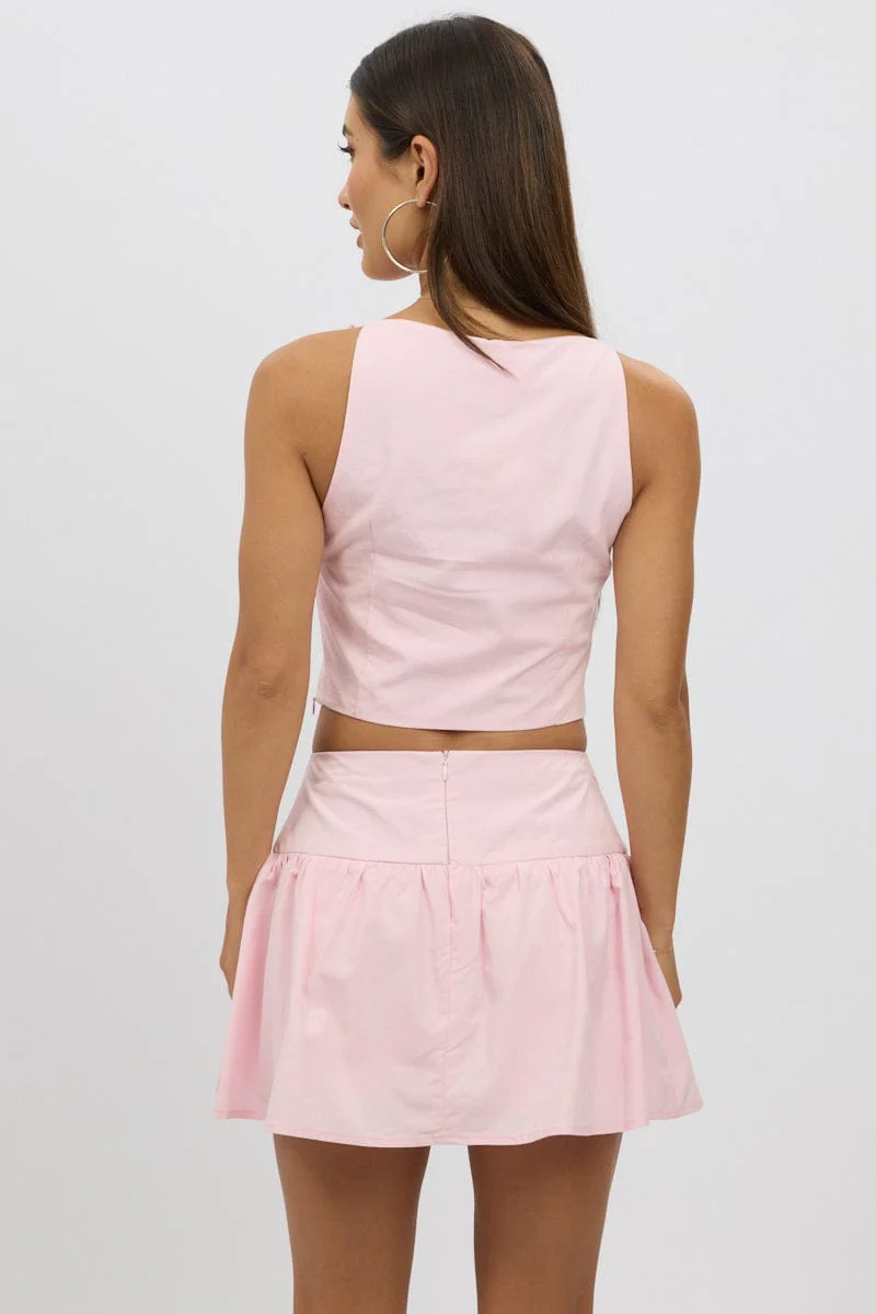 Pink Cami Sleeveless Boat Neck Bow Detail - Image 5