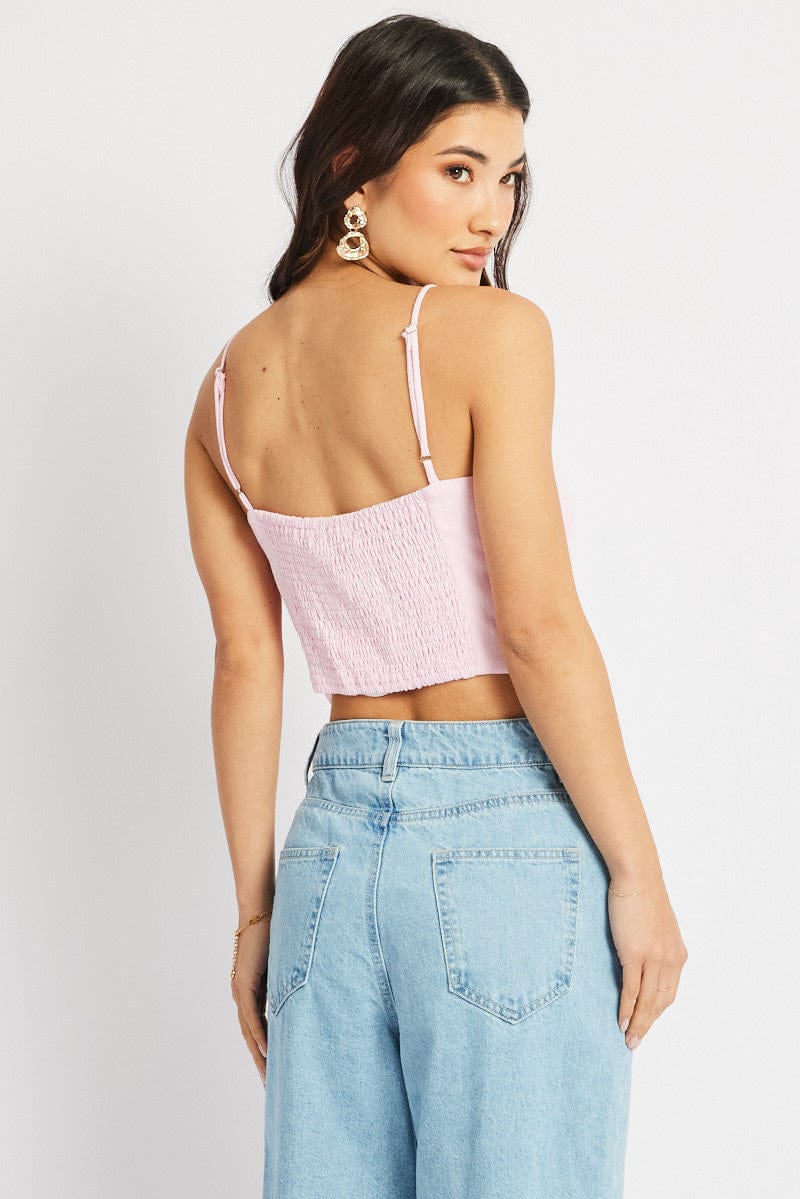 Pink Cami Top Sleeveless Corset Linen Blend - Image 5