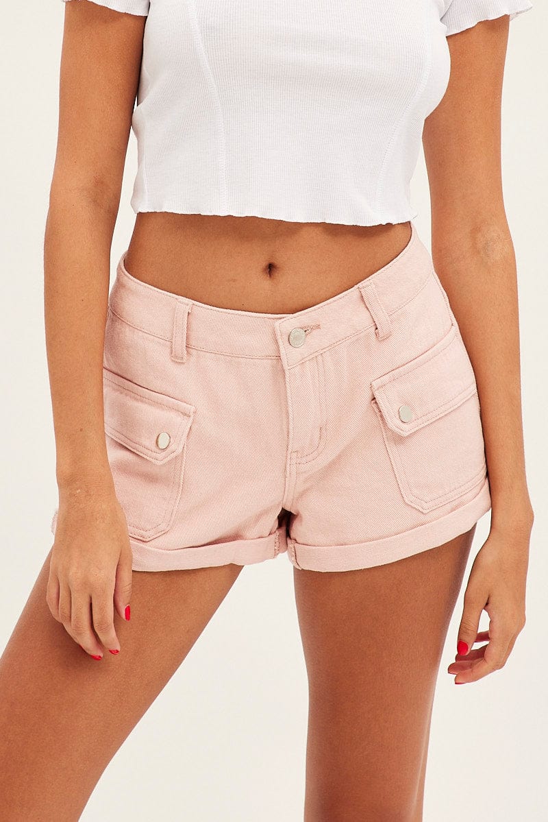 Pink Cargo Denim Shorts Low Rise - Image 2
