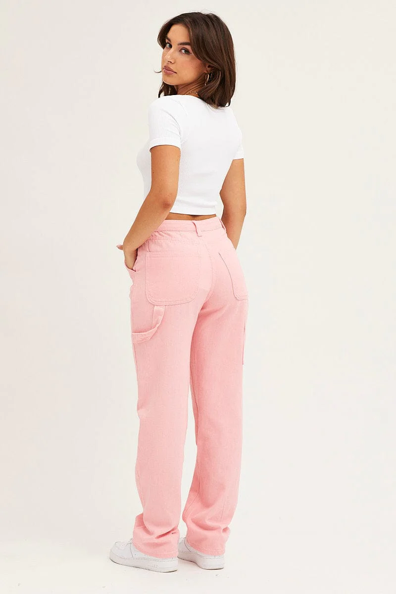 Pink Carpenter Denim Jeans High Rise - Image 5