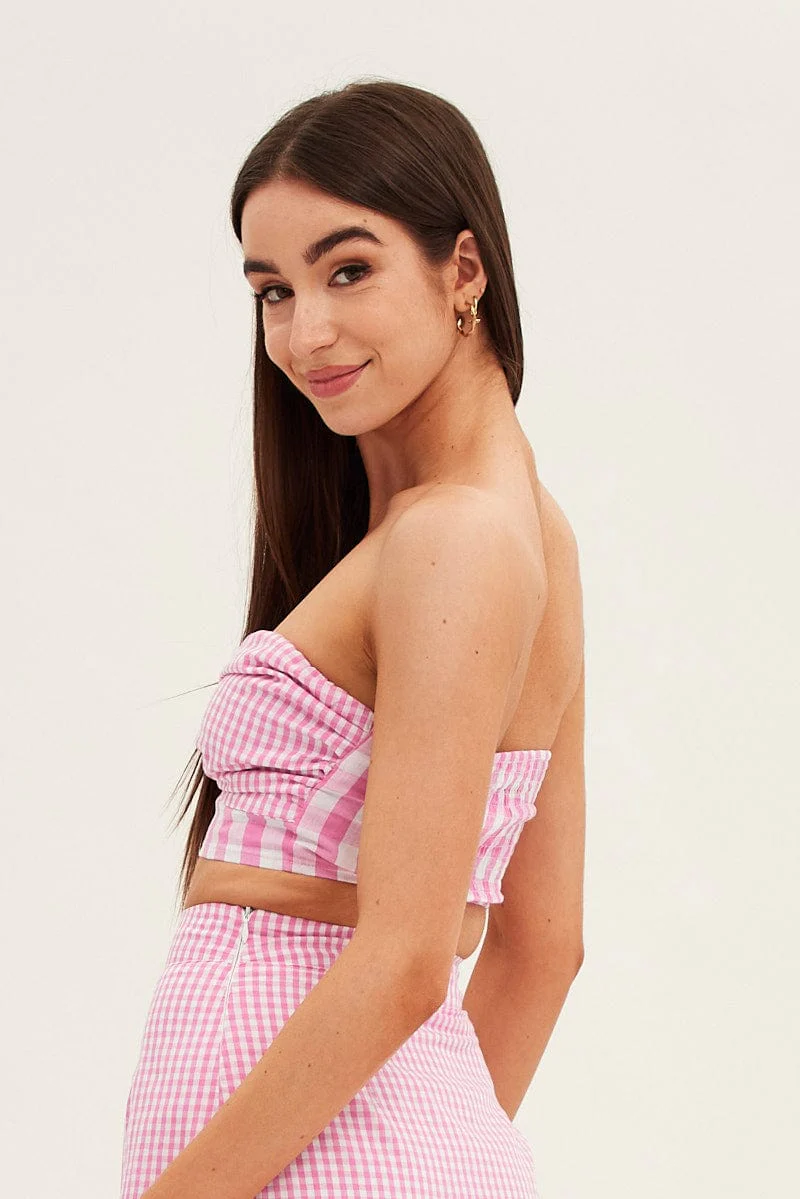 Pink Check Bandeau Twist Front Sleeveless Crop - Image 5