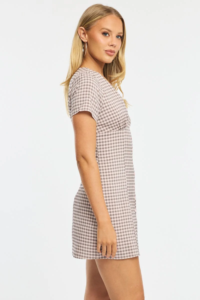 Pink Check Shirt Mini Dress - Image 3