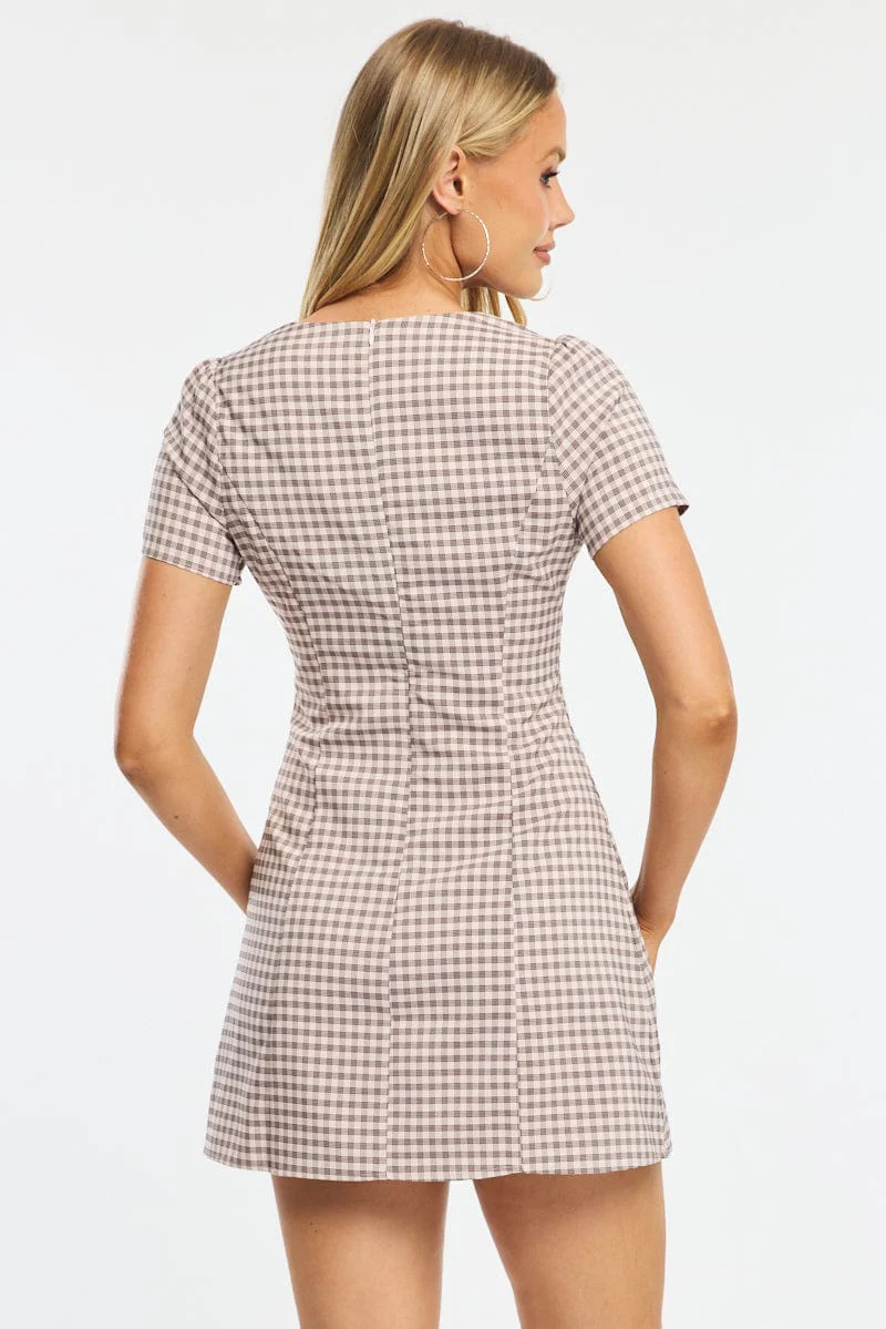 Pink Check Shirt Mini Dress - Image 4