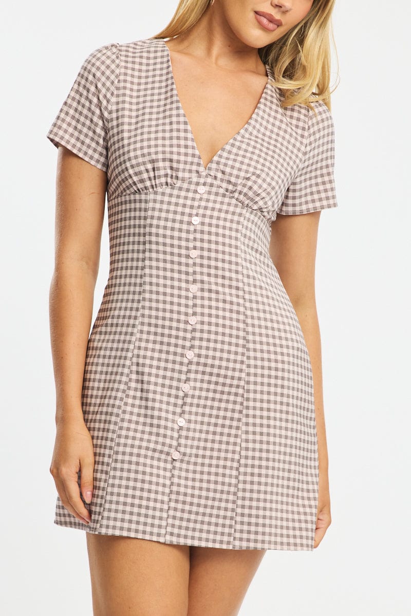 Pink Check Shirt Mini Dress - Image 5