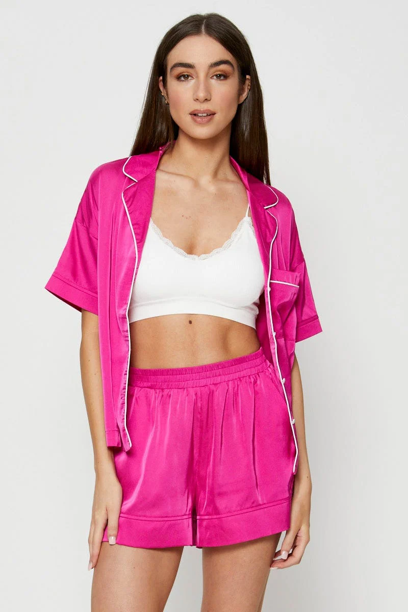 Pink Contrast Piping Pyjamas Set - Image 3