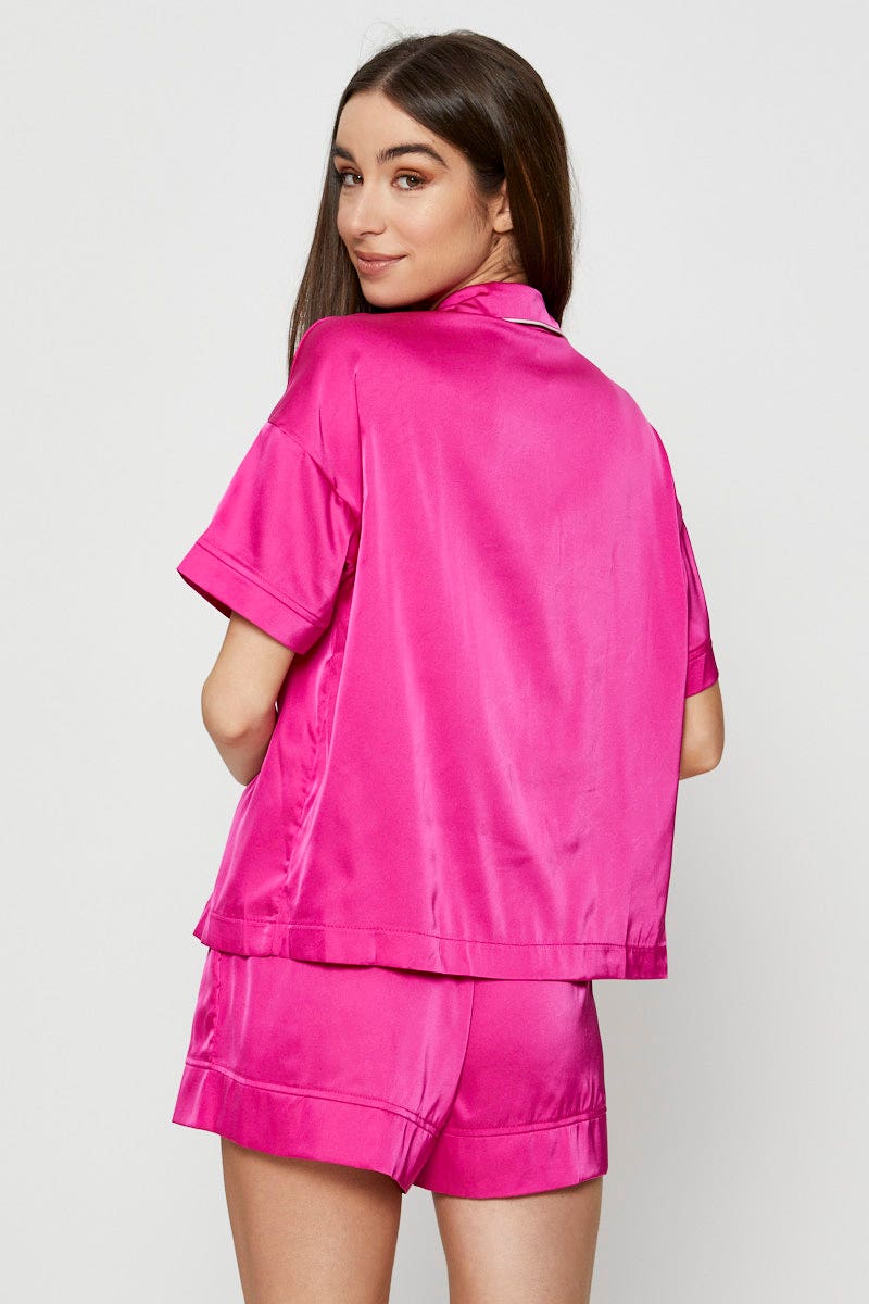 Pink Contrast Piping Pyjamas Set - Image 5