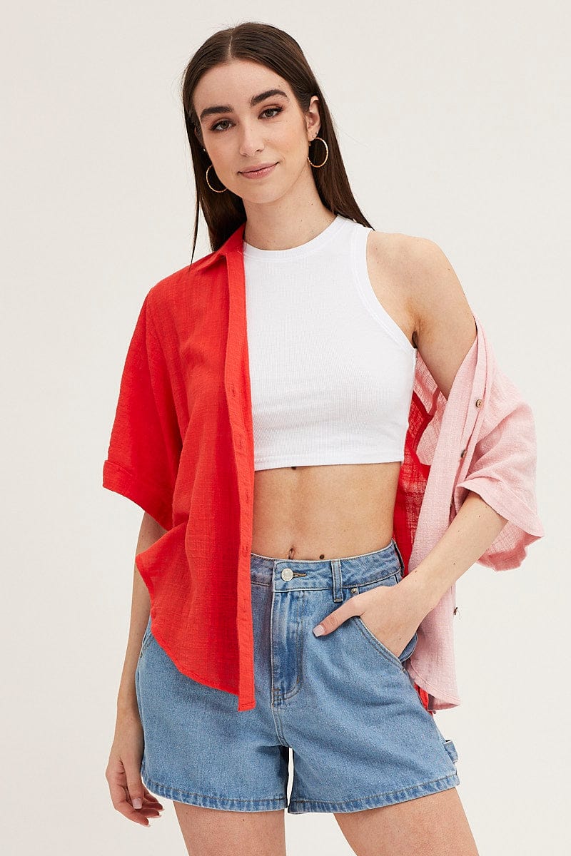 Pink Cotton Half Sleeve Relaxed Shirt - Image 3